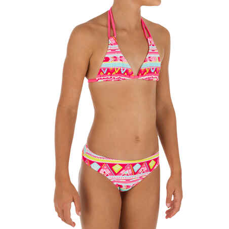 Girls' Two-Piece Triangle Bikini Swimsuit - Geo Pink