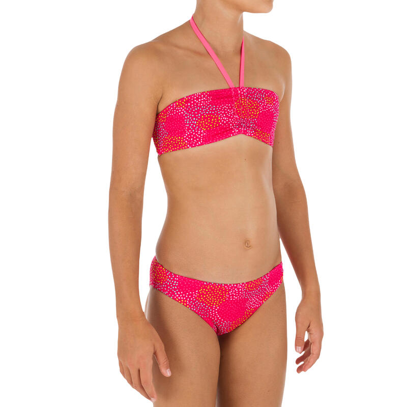 Maillot de bain 2 pièces fille bandeau POMPON ROSE