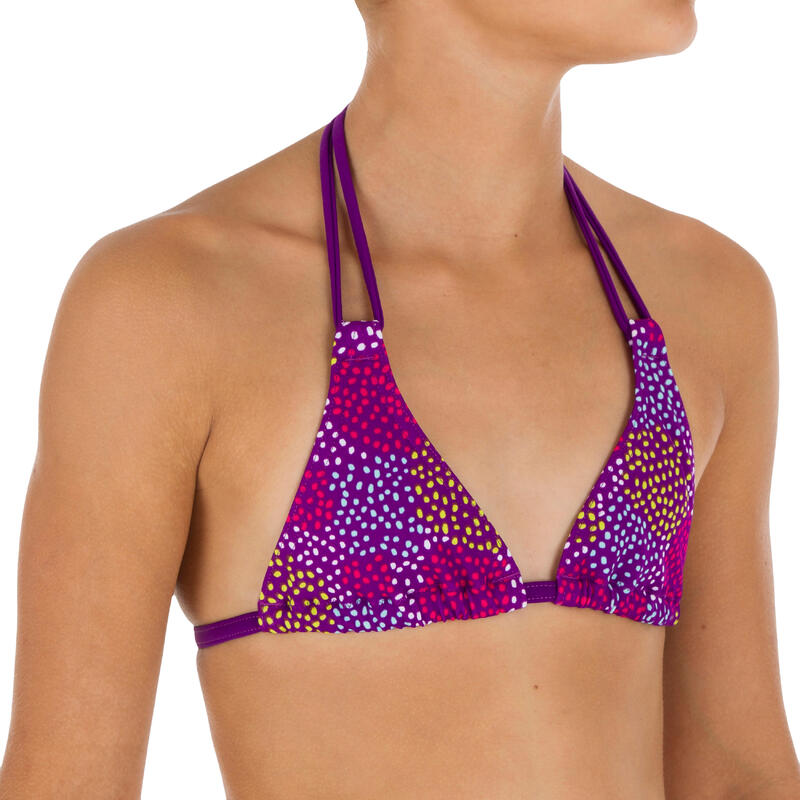 Meisjesbikini met triangeltop Pompon paars