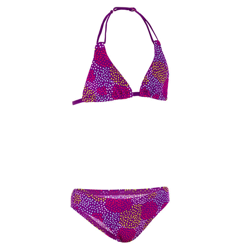 Meisjesbikini met triangeltop Pompon paars