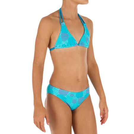 Girls' Two-Piece Triangle Bikini Swimsuit - Pompom Blue