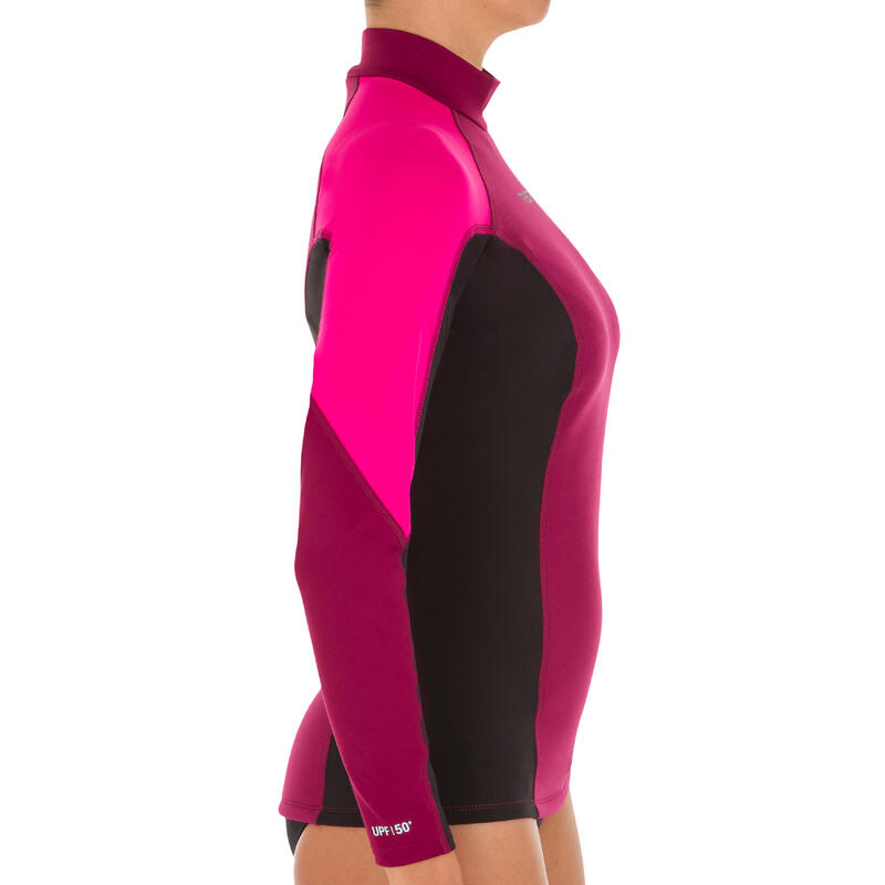 tee shirt anti uv surf top 900 néoprène thermique manches longues femme violet