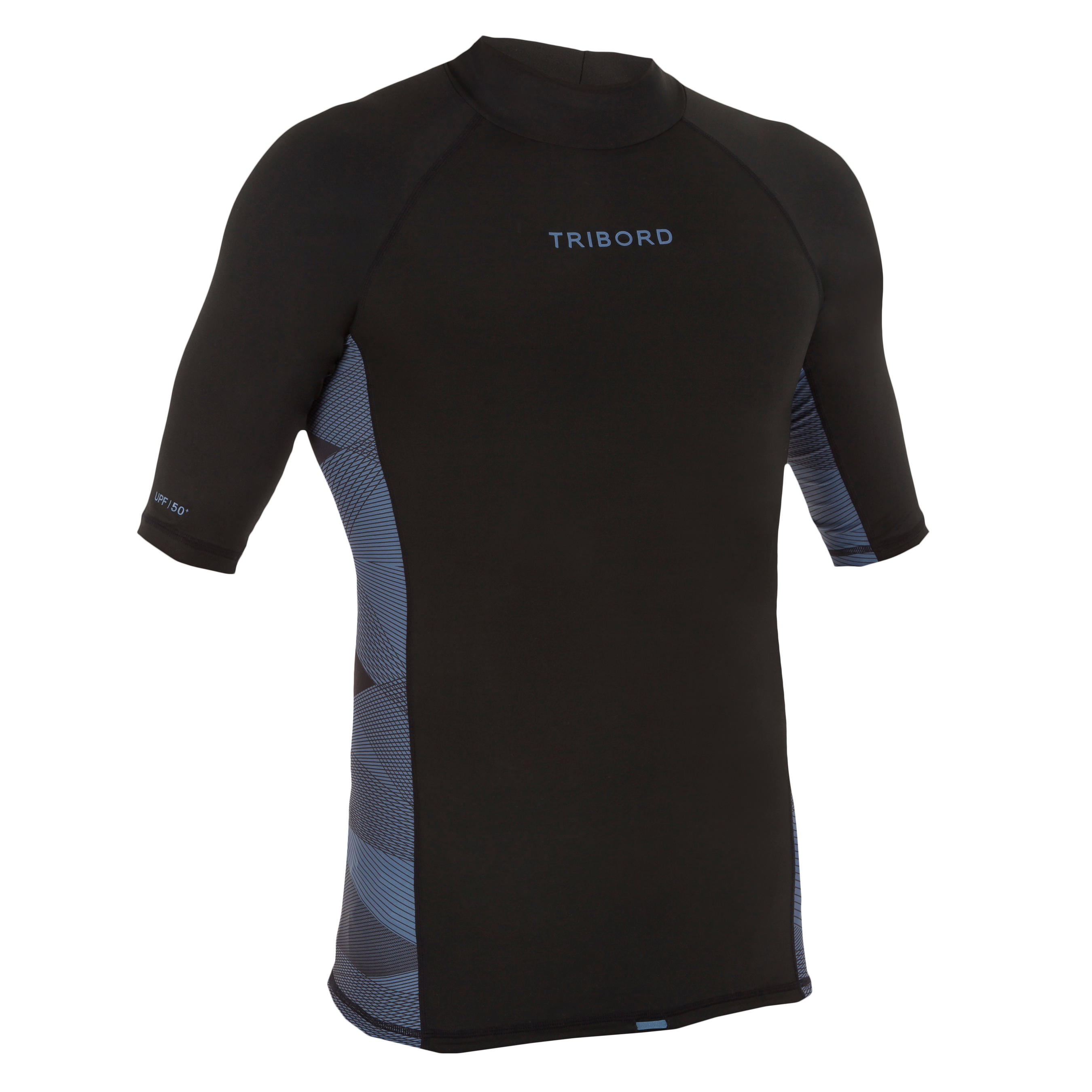 TRIBORD 500 Men's Short Sleeve UV Protection Surfing T-Shirt Top - Grey Stripes