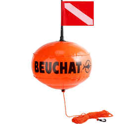 Inflatable, round spearfishing surface marker buoy
