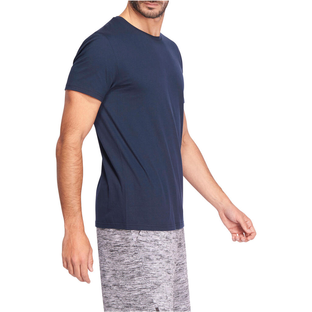 T-Shirt Sportee 100 Regular Gym Stretching Herren marineblau