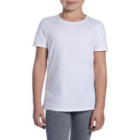 חולצת טריקו בעלת שרוולים קצרים לילדות לספורט בדגם 100 - לבן