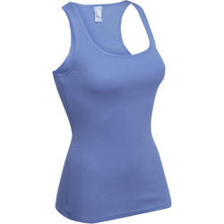 Débardeur côte 2X2 encolure dégagée, fitness femme bleu gris