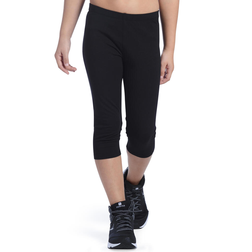 100 Girls' Gym Cropped Bottoms - Black