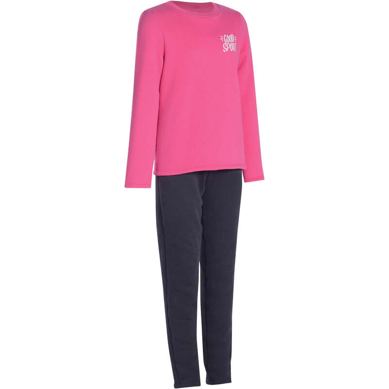 GIRL EDUCATIONAL GYM COLD WEATHER APP - 100 Gym Tracksuit - Pink Print DOMYOS