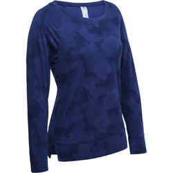 Tee-shirt manches longues AIR+, fitness femme, imprimé camouflage bleu foncé