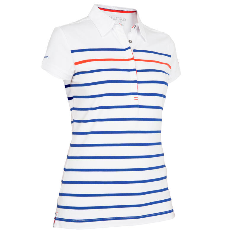 100 Women's Sailing Striped Polo Shirt - White/Blue