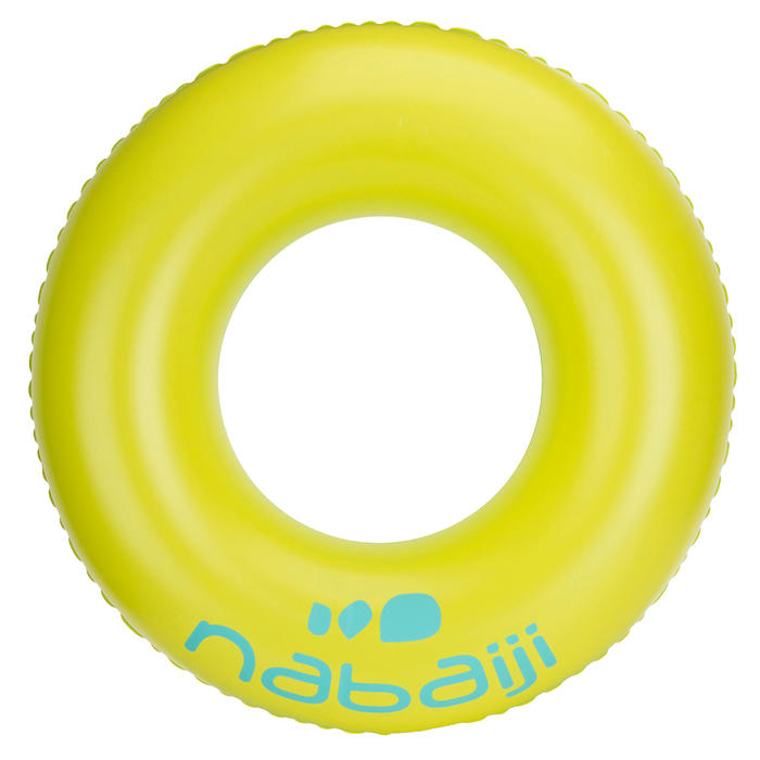 Inflatable swim ring 92 cm yellow blue large size Decathlon