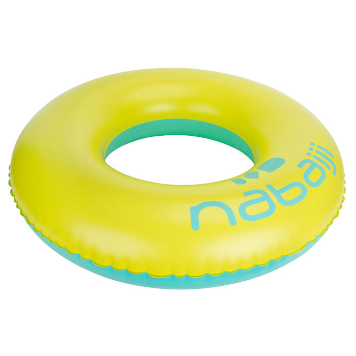 Inflatable swim ring 92 cm yellow blue large size Decathlon