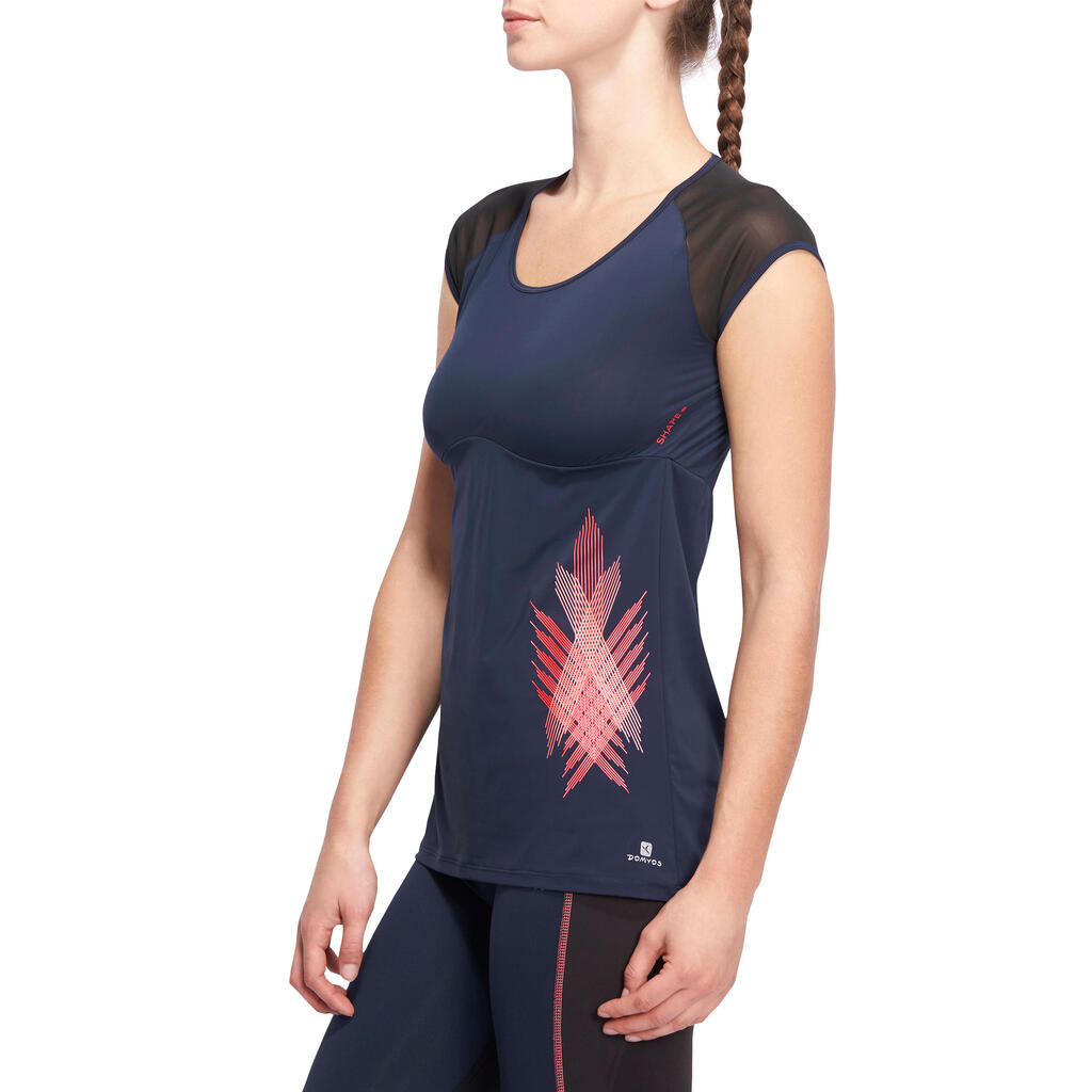 Shape+ Women's Fitness T-Shirt - Blue with Pink Print