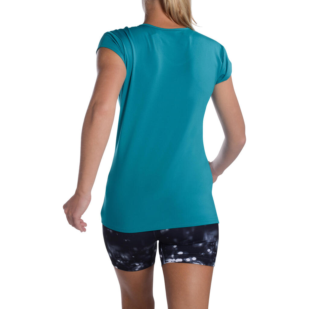 T-Shirt Damen Slim V-Ausschnitt Cardio - koralle