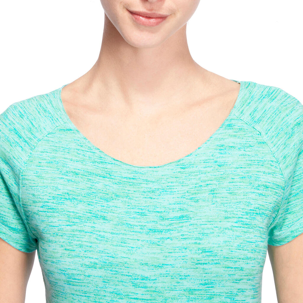 T-Shirt Yoga Bio-Baumwaolle Damen blau