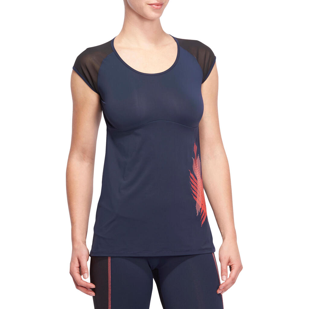 Shape+ Women's Fitness T-Shirt - Blue with Pink Print