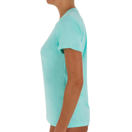 tee shirt anti uv surf top 500 manches courtes femme turquoise et