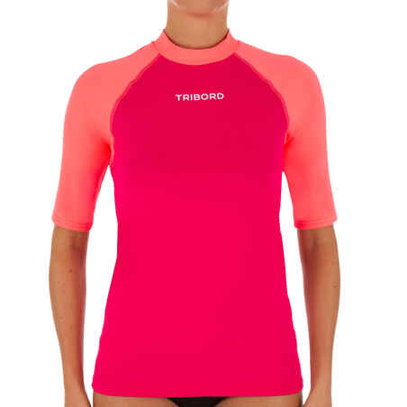 100 Women's Short Sleeve UV Protection Surfing Top T-Shirt - Pink