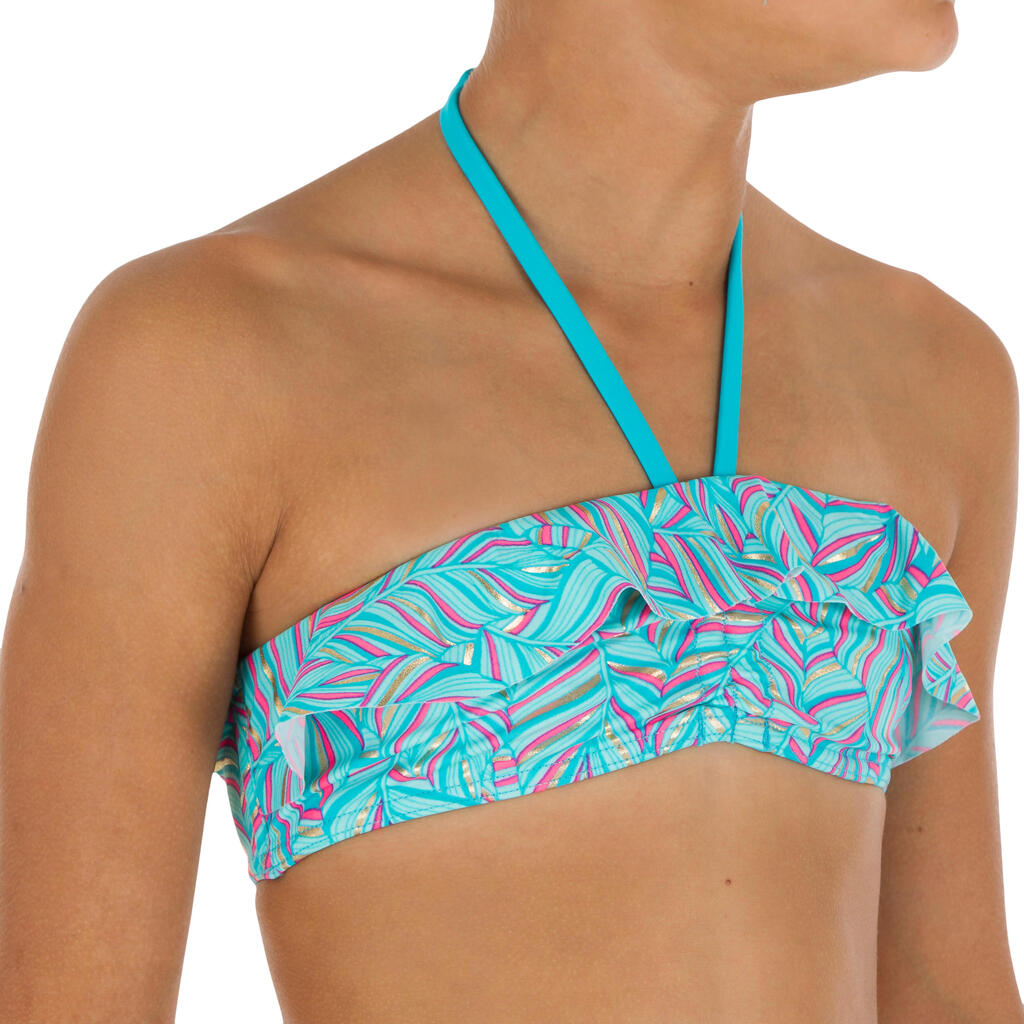 Bikini-Set Bandeau Volant Palm Blue Mädchen