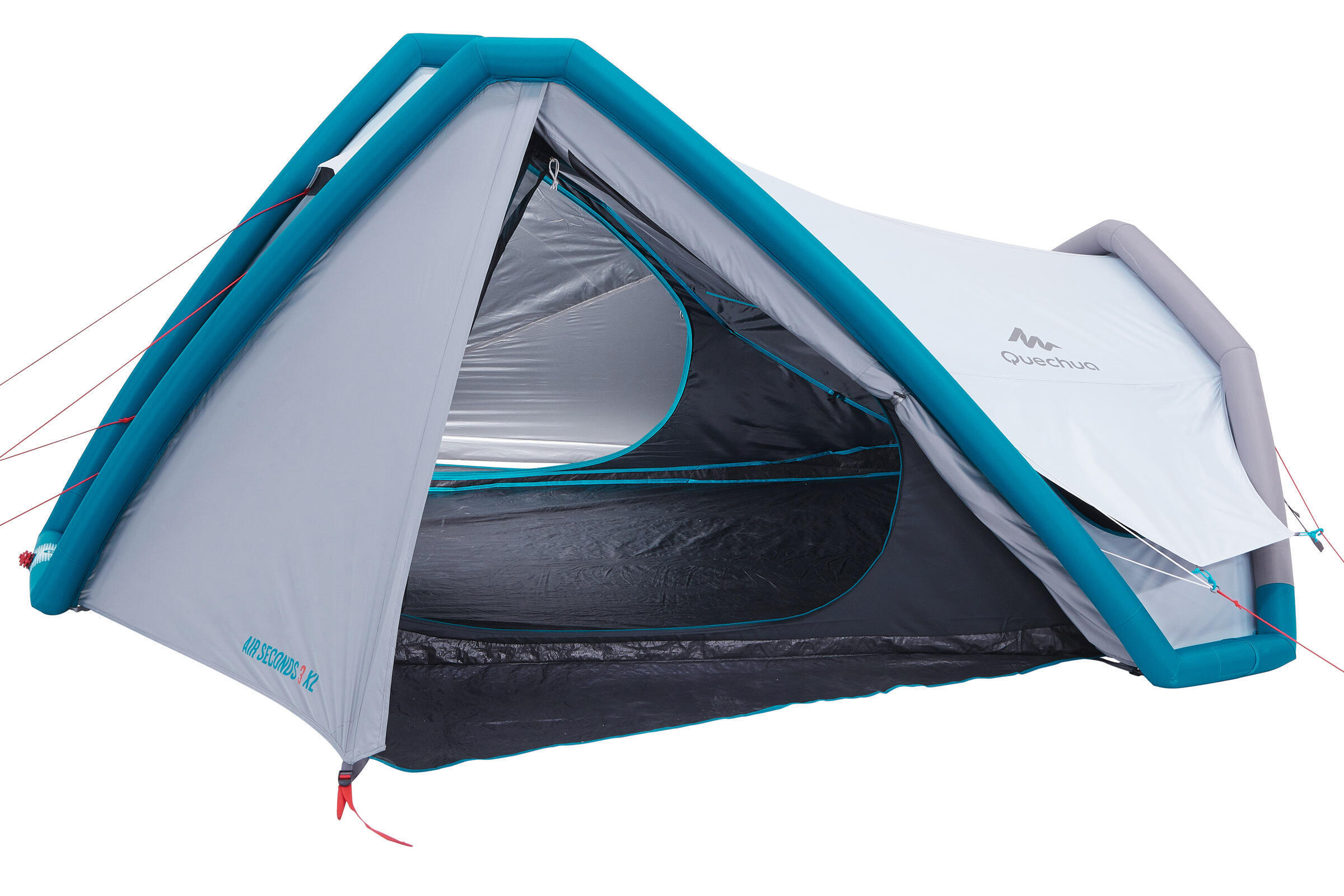 Setting up camping tent air seconds family 4xl decathlon / montar tienda  hinchable decathlon 