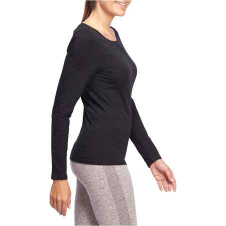 Women's Long-Sleeved Fitness T-Shirt 100 - Black