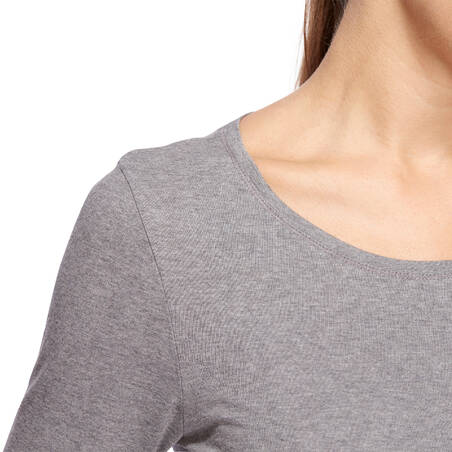 Women's Long-Sleeved Fitness T-Shirt 100 - Mottled Grey