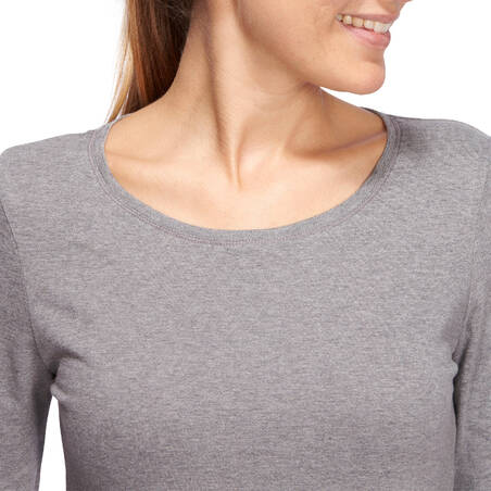 Women's Long-Sleeved Fitness T-Shirt 100 - Mottled Grey