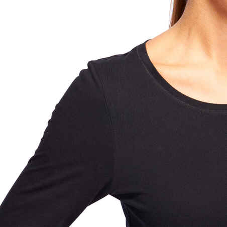 Women's Long-Sleeved Fitness T-Shirt 100 - Black