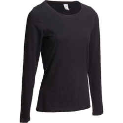 Women's Long-Sleeved Fitness T-Shirt 100 - Black