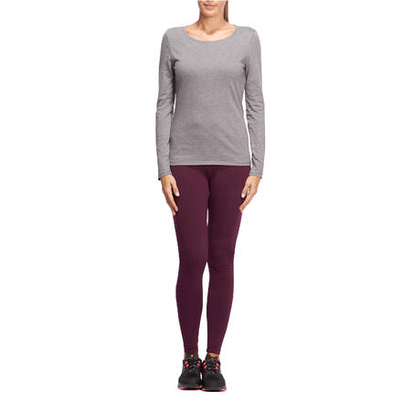 Women's Long-Sleeved Fitness T-Shirt 100 - Mottled Grey