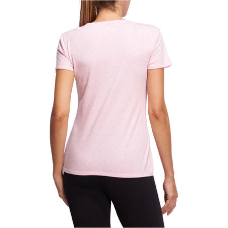 T-Shirt 500 regular Pilates Gym douce femme rose clair