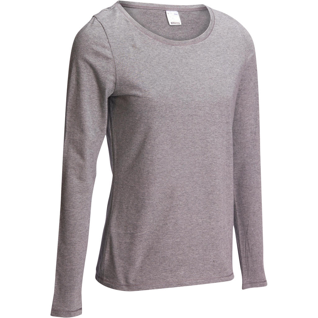 Women's Long-Sleeved Fitness T-Shirt 100 - Black