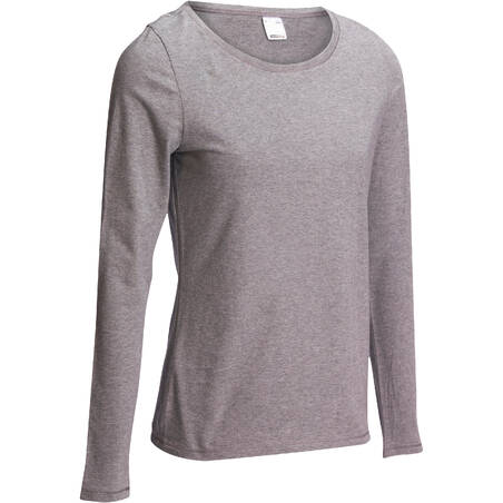 Women's Long-Sleeved Fitness T-Shirt 100 - Mottled Grey