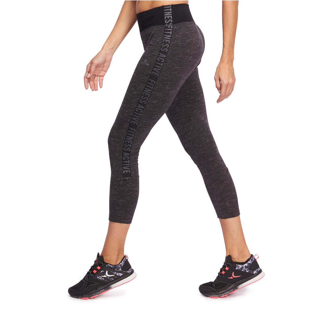 7/8-Leggings Slim Gym & Pilates Damen dunkelgraumeliert