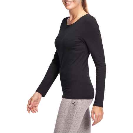 Women's Long-Sleeved Fitness T-Shirt 100 - Black