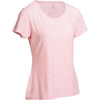 T-Shirt 500 regular Pilates Gym douce femme rose clair