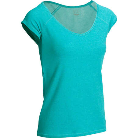 T-Shirt manches courtes slim Gym & Pilates femme bleu pétrole chiné