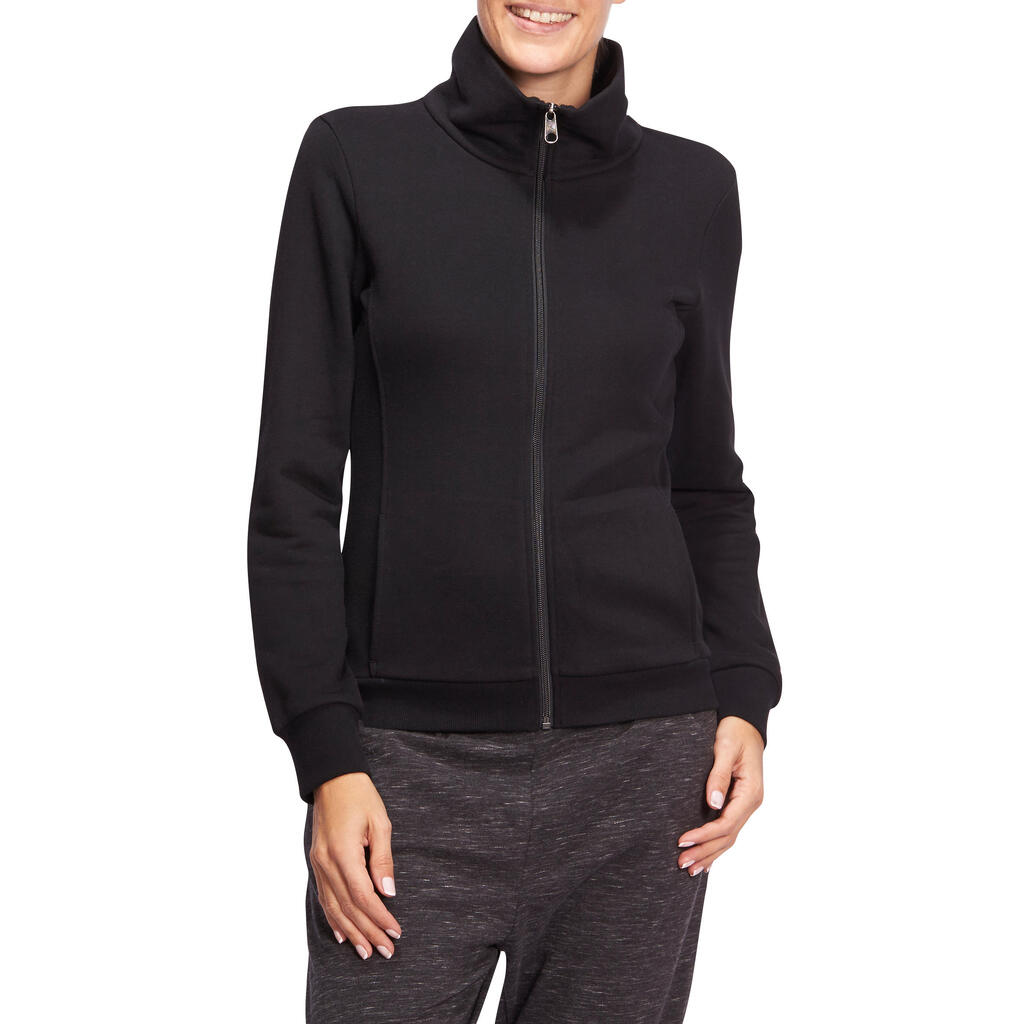 Trainingsjacke 500 Stehkragen Pilates sanfte Gymnastik Damen dunkelrot