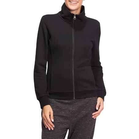 500 Women's Pilates & Gentle Gym High-Neck Hoody - Black