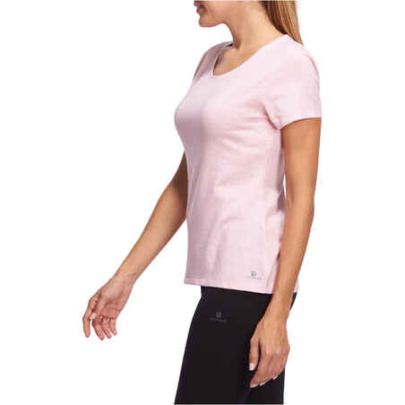 500 Women's Regular-Fit Pilates & Gentle Gym T-Shirt - Light Pink