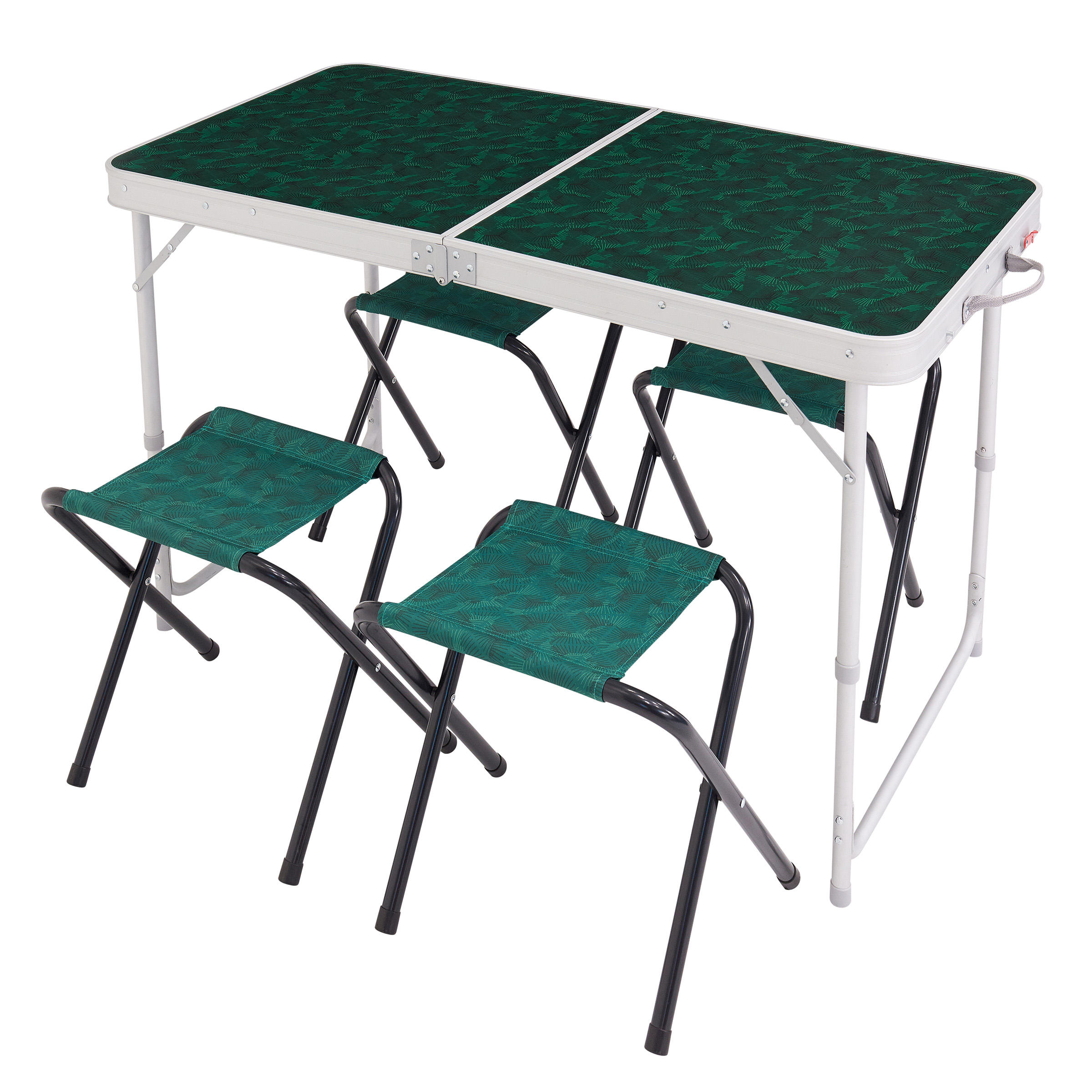 QUECHUA Camping/Hiking Table for 4 Persons with 4 Seats - Green
