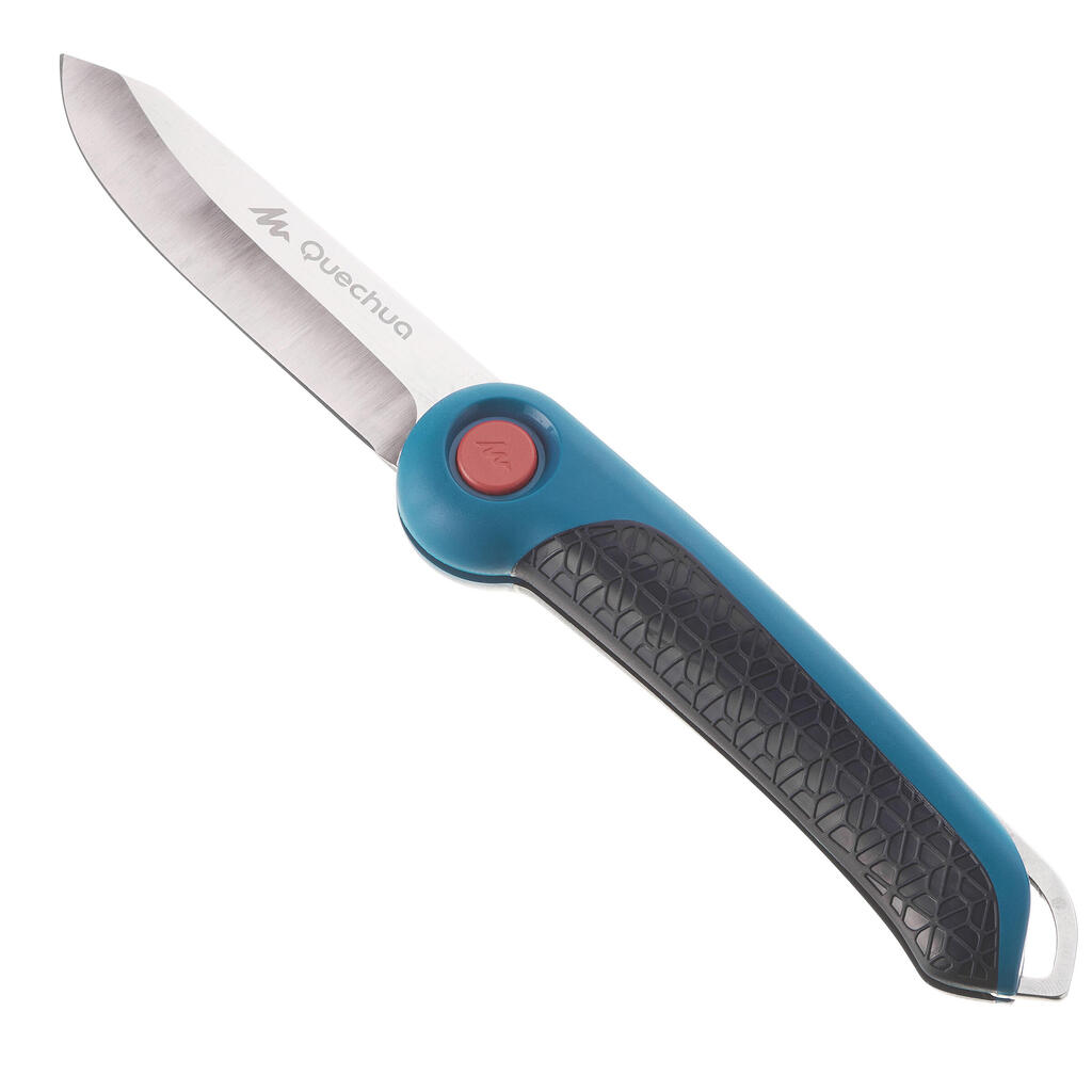 Hiking knife with blade safety catch