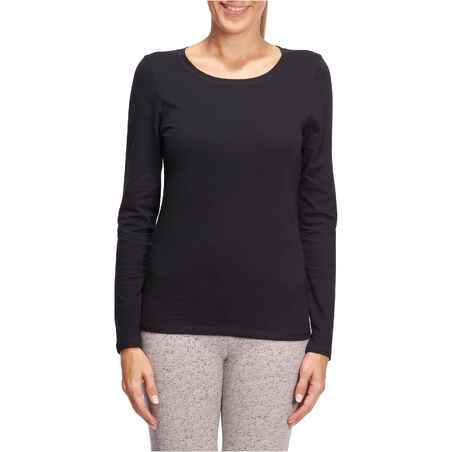 Women's Long-Sleeved Fitness T-Shirt 100 - Black