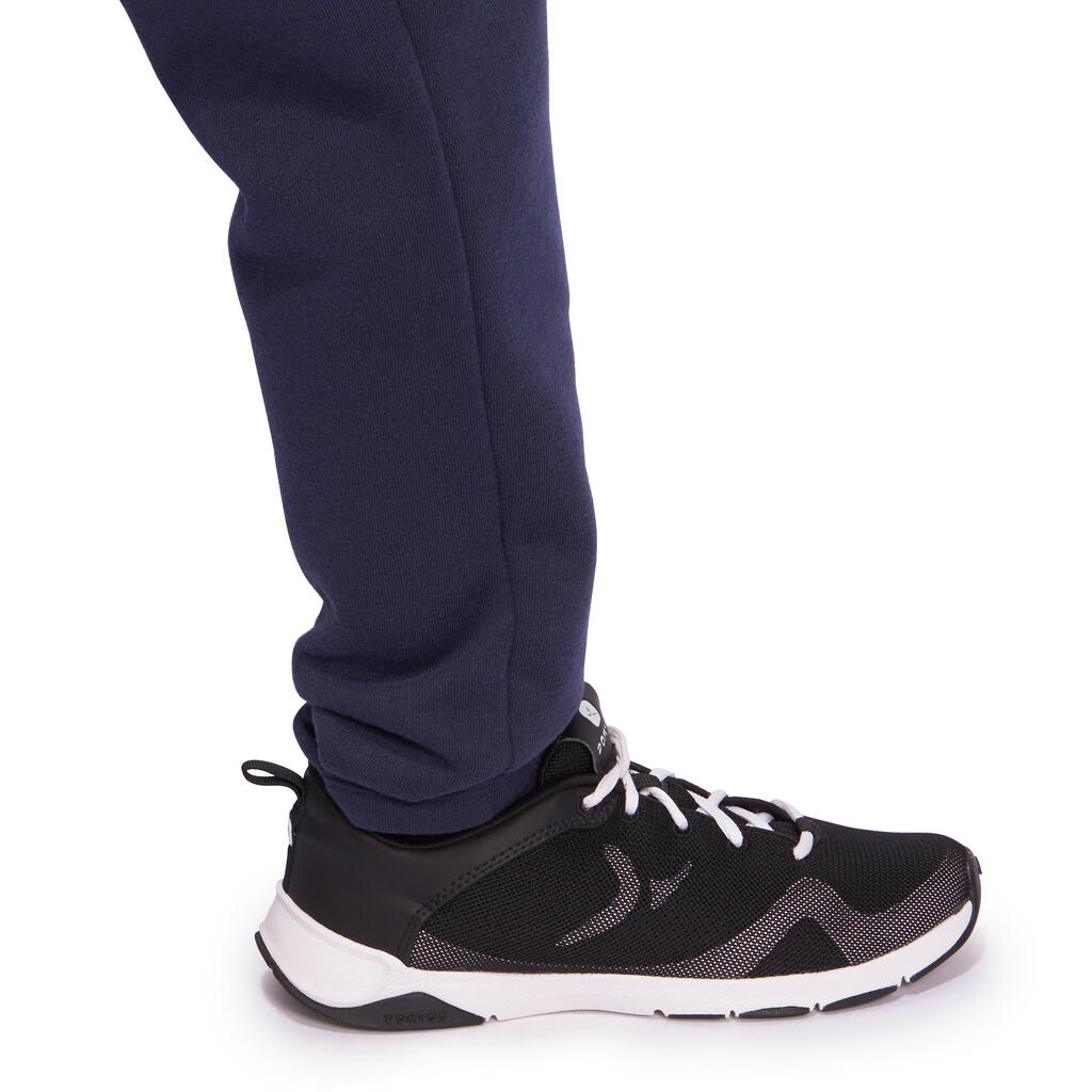 Jogginghose 100 Gym Warm'y Baumwolle Kinder marineblau