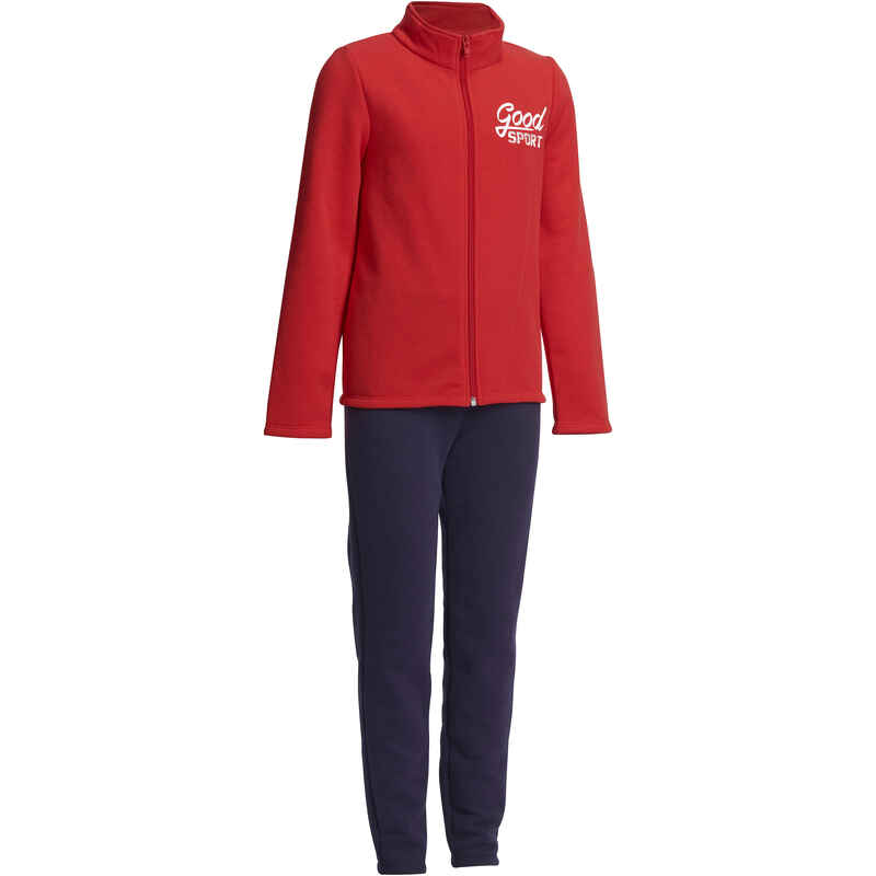 Warm'y 120 Boys' Gym Zip-Up Tracksuit - Red Print