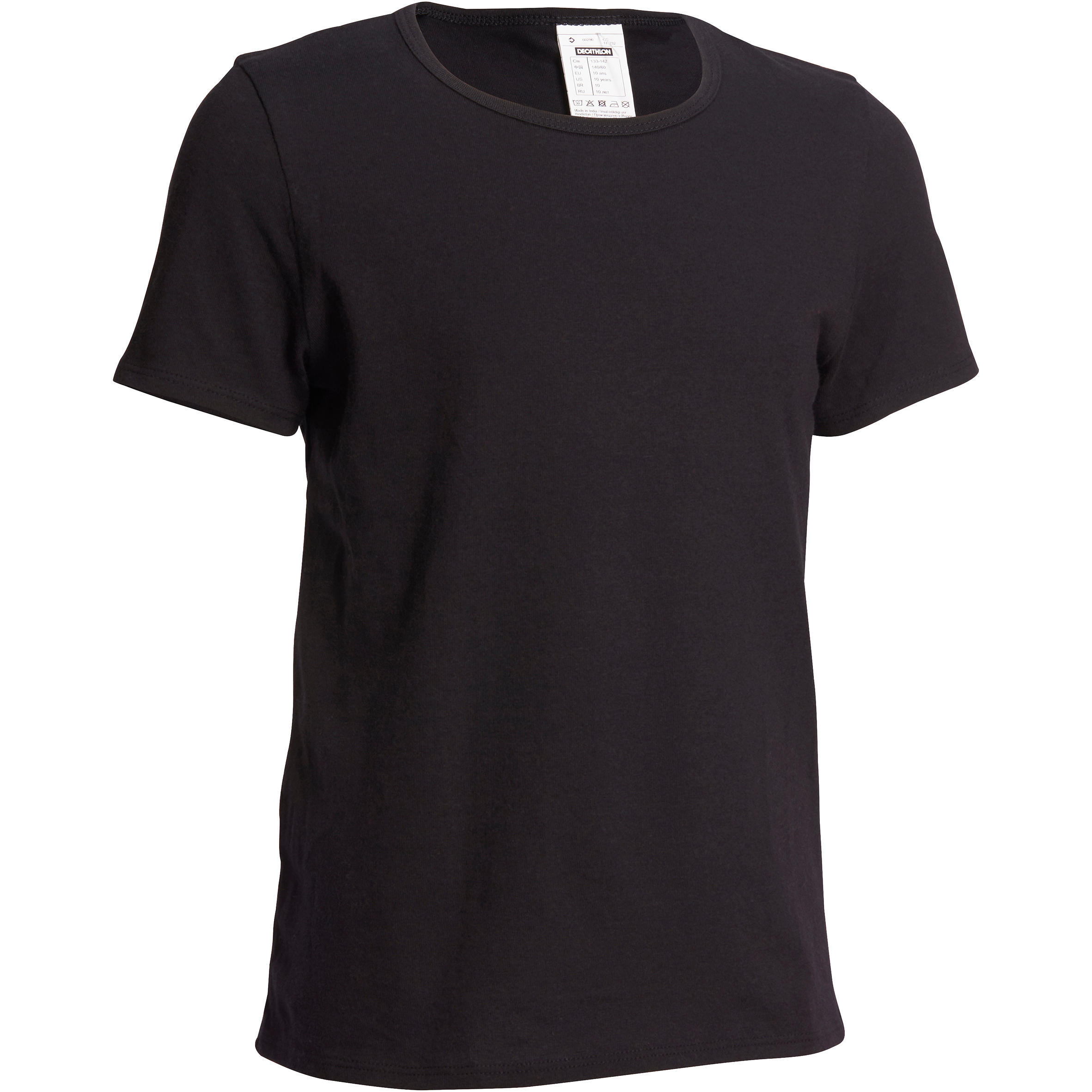 DOMYOS 100 Boys' Short-Sleeved Gym T-Shirt - Black