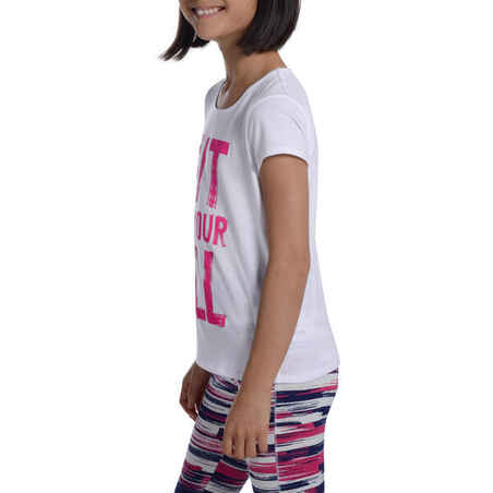 Girls' Short-Sleeved Gym T-Shirt - White Print