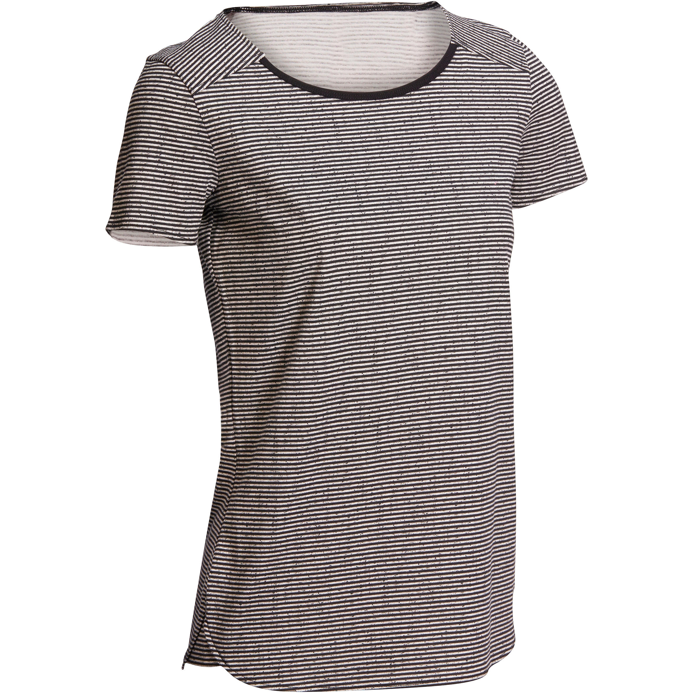 DOMYOS Women's Gym and Pilates T-Shirt - Striped Grey
