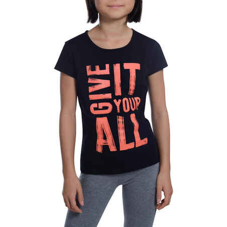 Girls' Short-Sleeved Gym T-shirt - Black Print